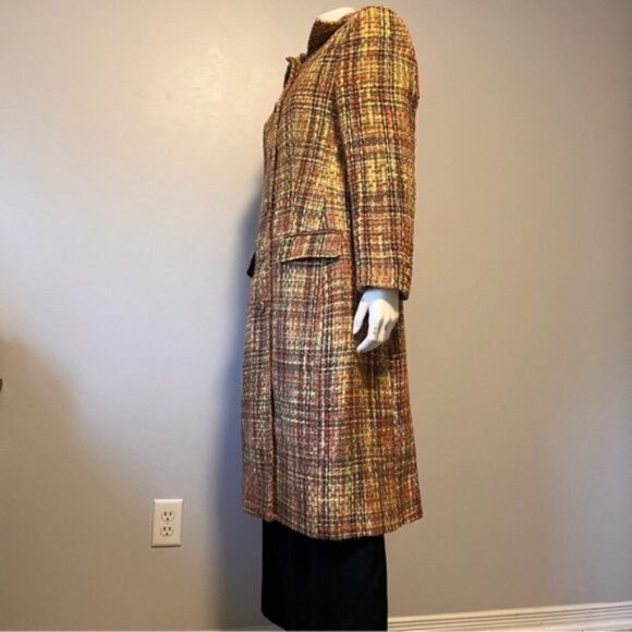 Vintage Tweed Long Coat Red, Black and Yellow Size S-M - Picture 2 of 10
